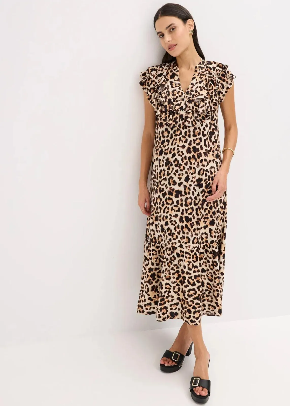 Midikleid mit Volants aus strukturiertem Crêpe|bonprix Online