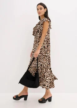 Midikleid mit Volants aus strukturiertem Crêpe|bonprix Online