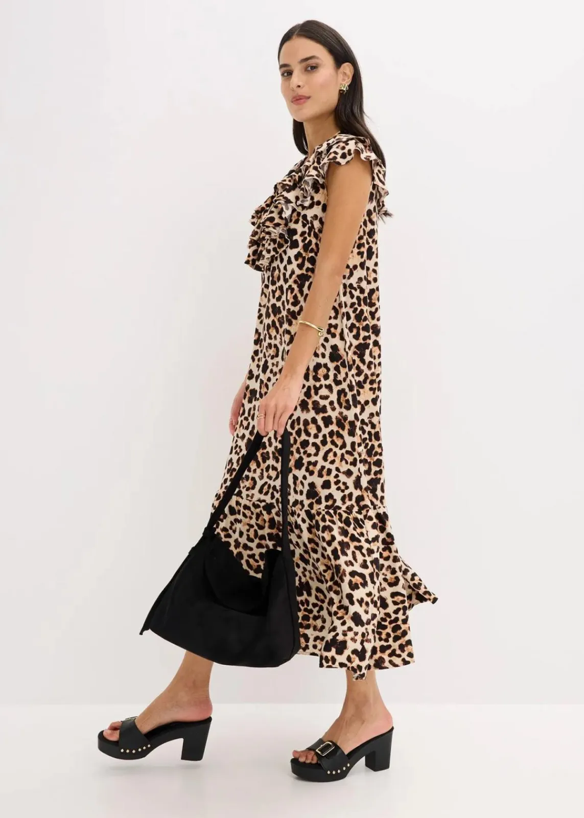 Midikleid mit Volants aus strukturiertem Crêpe|bonprix Online