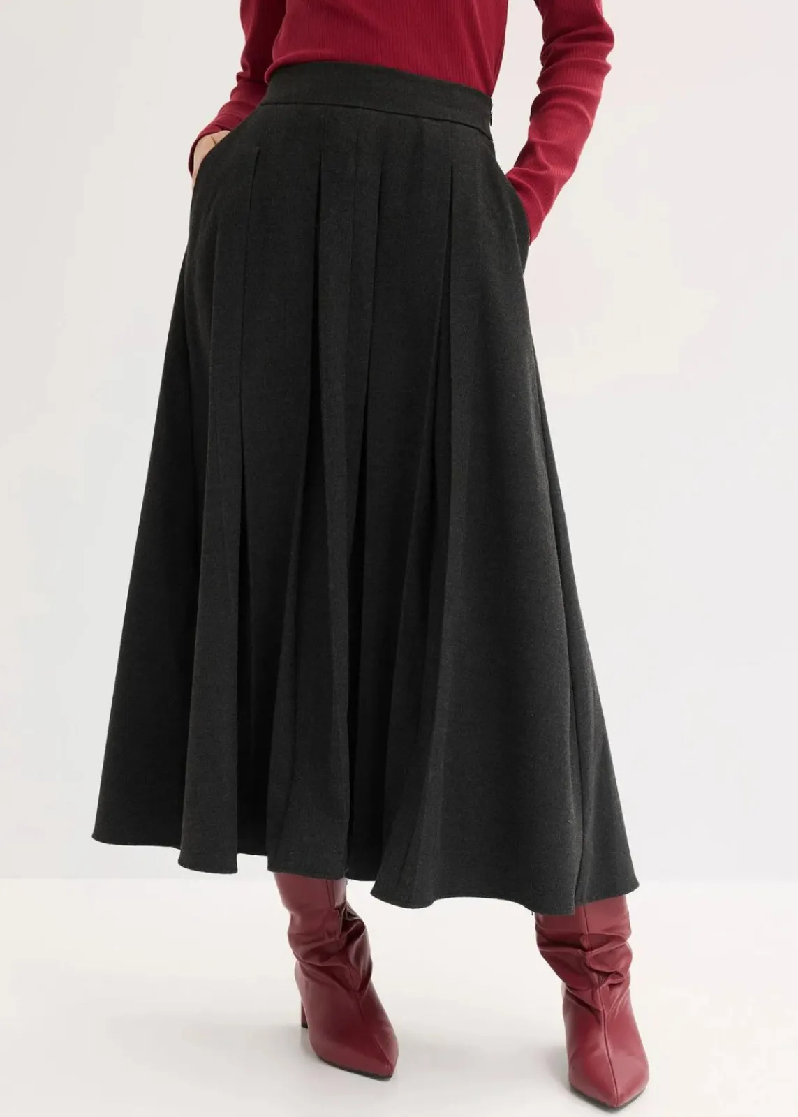 bonprix Röcke|Kurzgrößen|Midirock dunkelanthrazit meliert