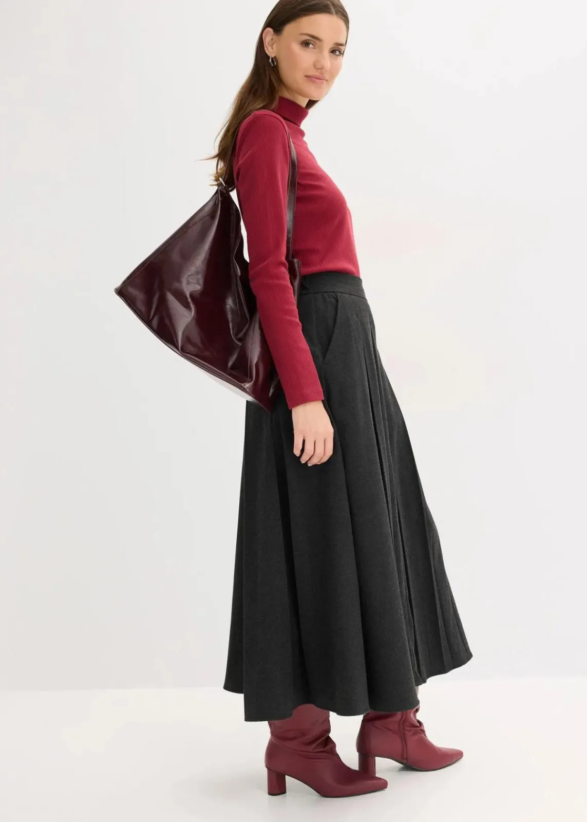 bonprix Röcke|Kurzgrößen|Midirock dunkelanthrazit meliert