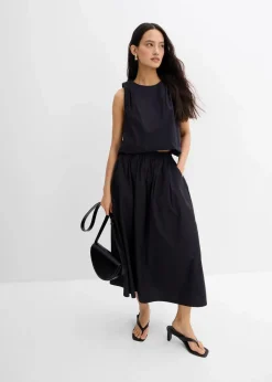 bonprix Röcke|Zweiteiler & Sets|Midirock aus reiner Baumwolle schwarz