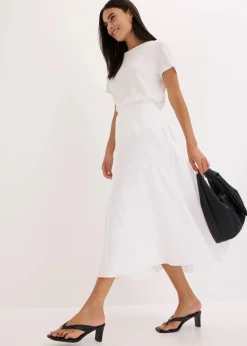 bonprix Röcke|Bekleidung·Sportbekleidung|Midirock aus fließendem Viskose-Mix weiß