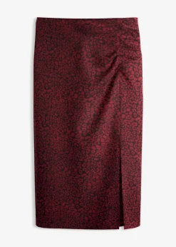 bonprix Röcke|Midirock aus fließender Viskose granatapfel/schwarz bedruckt