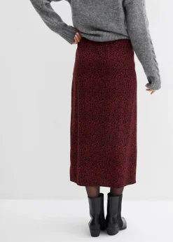 bonprix Röcke|Midirock aus fließender Viskose granatapfel/schwarz bedruckt