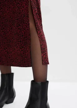 bonprix Röcke|Midirock aus fließender Viskose granatapfel/schwarz bedruckt