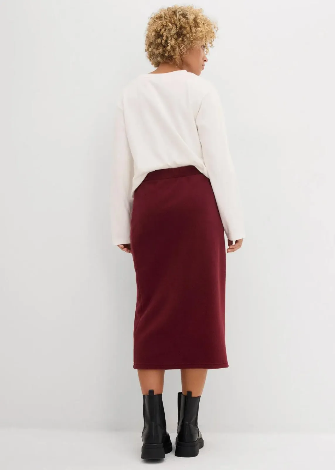 bonprix Röcke|Zweiteiler & Sets|Midirock aus Polarfleece dunkelbeere