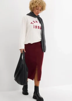 bonprix Röcke|Zweiteiler & Sets|Midirock aus Polarfleece dunkelbeere