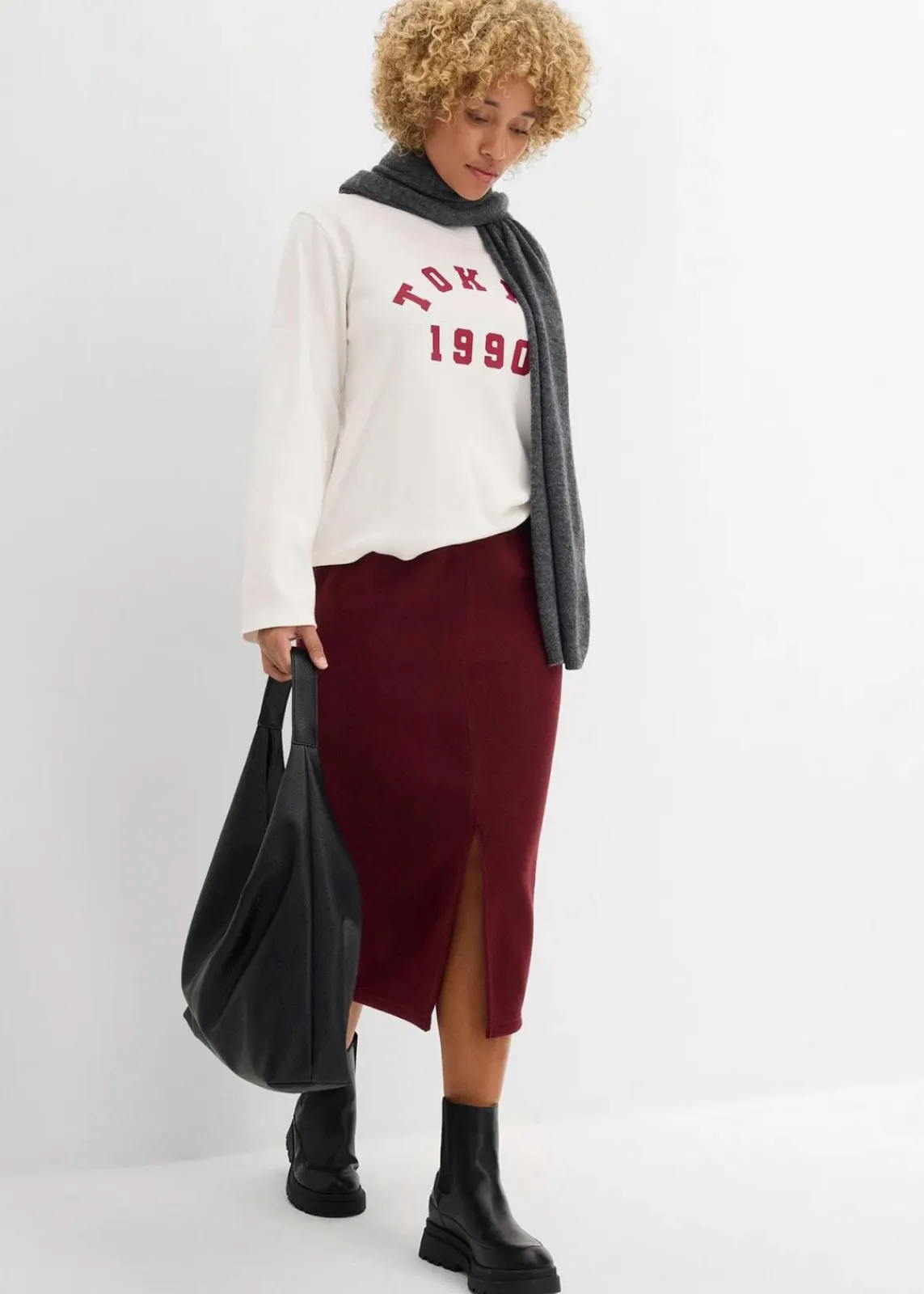 bonprix Röcke|Zweiteiler & Sets|Midirock aus Polarfleece dunkelbeere