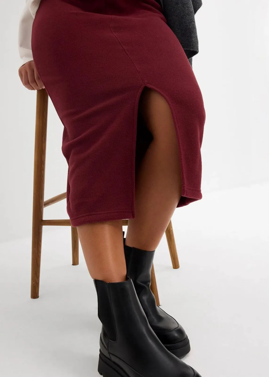 bonprix Röcke|Zweiteiler & Sets|Midirock aus Polarfleece dunkelbeere