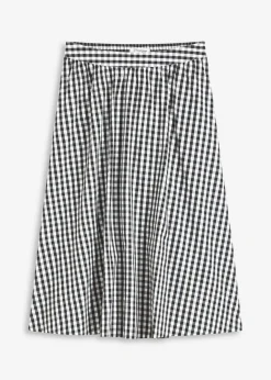 bonprix Röcke|Bekleidung·Sportbekleidung|Midirock aus reiner Baumwolle schwarz/wollweiß kariert