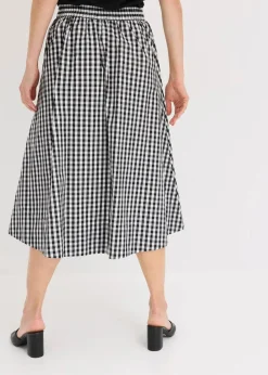bonprix Röcke|Bekleidung·Sportbekleidung|Midirock aus reiner Baumwolle schwarz/wollweiß kariert