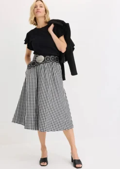 bonprix Röcke|Bekleidung·Sportbekleidung|Midirock aus reiner Baumwolle schwarz/wollweiß kariert