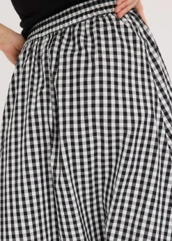 bonprix Röcke|Bekleidung·Sportbekleidung|Midirock aus reiner Baumwolle schwarz/wollweiß kariert