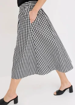 bonprix Röcke|Bekleidung·Sportbekleidung|Midirock aus reiner Baumwolle schwarz/wollweiß kariert