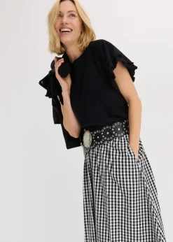 bonprix Röcke|Bekleidung·Sportbekleidung|Midirock aus reiner Baumwolle schwarz/wollweiß kariert