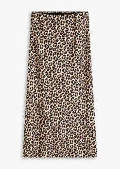 bonprix Röcke|Bekleidung·Sportbekleidung|Midirock aus Satin natur/matt braun/schwarz leo bedruckt