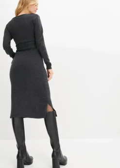 bonprix Kleider|Strickmode|Midi-Strickkleid anthrazit meliert