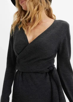 bonprix Kleider|Strickmode|Midi-Strickkleid anthrazit meliert