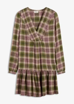 bonprix Bekleidung·Pullover & Strickjacken|Kleider|Minikleid aus Baumwoll-Mix oliv kariert