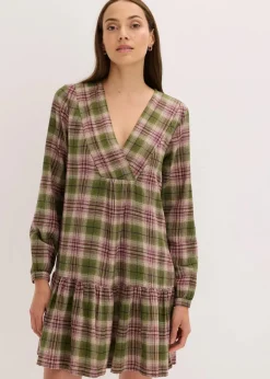 bonprix Bekleidung·Pullover & Strickjacken|Kleider|Minikleid aus Baumwoll-Mix oliv kariert