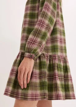 bonprix Bekleidung·Pullover & Strickjacken|Kleider|Minikleid aus Baumwoll-Mix oliv kariert