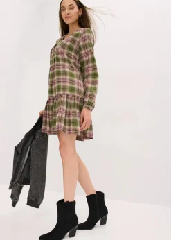 bonprix Bekleidung·Pullover & Strickjacken|Kleider|Minikleid aus Baumwoll-Mix oliv kariert