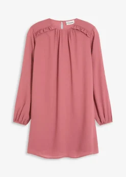 bonprix Bekleidung·Pullover & Strickjacken|Kleider|Minikleid aus Chiffon mit Rüschen softbeere