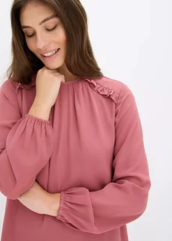 bonprix Bekleidung·Pullover & Strickjacken|Kleider|Minikleid aus Chiffon mit Rüschen softbeere