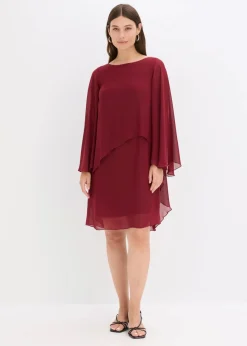bonprix Bekleidung·Pullover & Strickjacken|Festliche Mode|Minikleid aus feinem Chiffon rubinrot