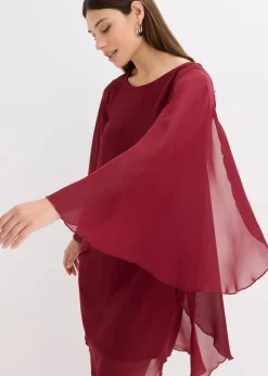 bonprix Bekleidung·Pullover & Strickjacken|Festliche Mode|Minikleid aus feinem Chiffon rubinrot