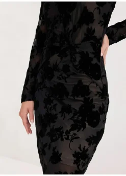 bonprix Bekleidung·Pullover & Strickjacken|Festliche Mode|Minikleid aus feinem Mesh mit Flockprint schwarz/beige floral