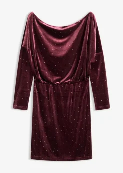 bonprix Bekleidung·Pullover & Strickjacken|Kleider|Minikleid aus fließendem Samt und Glitzer weinrot