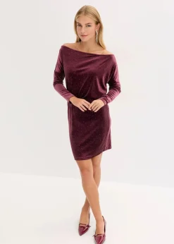 bonprix Bekleidung·Pullover & Strickjacken|Kleider|Minikleid aus fließendem Samt und Glitzer weinrot