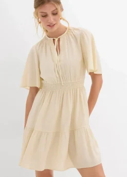 bonprix Kleider|Bekleidung·Pullover & Strickjacken|Minikleid aus fließendem Viskose-Mix natur