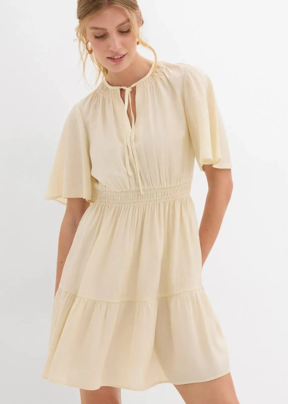 bonprix Kleider|Bekleidung·Pullover & Strickjacken|Minikleid aus fließendem Viskose-Mix natur