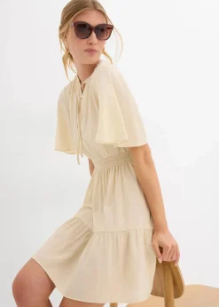 bonprix Kleider|Bekleidung·Pullover & Strickjacken|Minikleid aus fließendem Viskose-Mix natur
