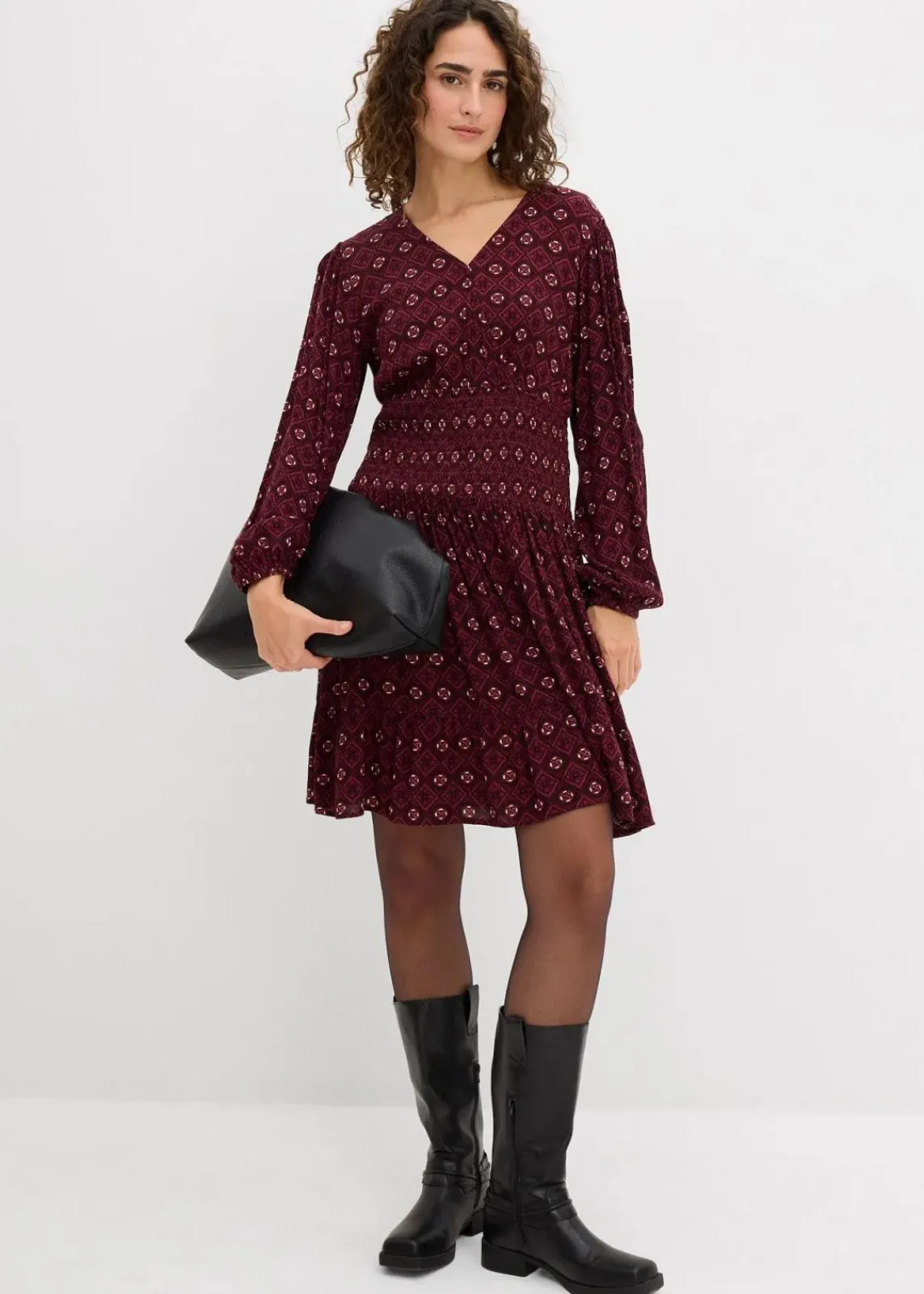 bonprix Kleider|Nachhaltigere Materialien|Minikleid aus fließender Viskose weinrot