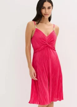 bonprix Bekleidung·Pullover & Strickjacken|Festliche Mode|Minikleid aus glänzendem Material mit Plissee pink