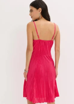 bonprix Bekleidung·Pullover & Strickjacken|Festliche Mode|Minikleid aus glänzendem Material mit Plissee pink