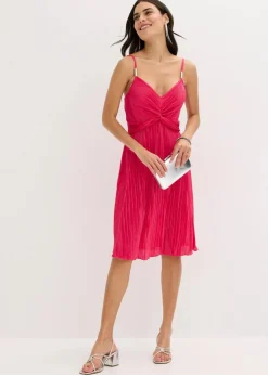 bonprix Bekleidung·Pullover & Strickjacken|Festliche Mode|Minikleid aus glänzendem Material mit Plissee pink