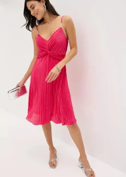 bonprix Bekleidung·Pullover & Strickjacken|Festliche Mode|Minikleid aus glänzendem Material mit Plissee pink