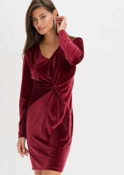 bonprix Bekleidung·Pullover & Strickjacken|Festliche Mode|Minikleid aus glänzendem Samt rubinrot