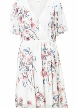 bonprix Bekleidung·Pullover & Strickjacken|Kleider|Minikleid aus Mesh weiß geblümt