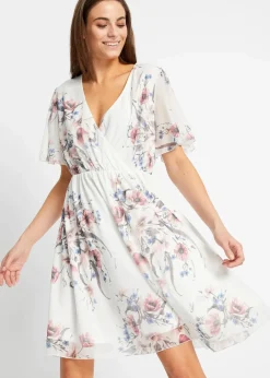 bonprix Bekleidung·Pullover & Strickjacken|Kleider|Minikleid aus Mesh weiß geblümt