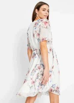 bonprix Bekleidung·Pullover & Strickjacken|Kleider|Minikleid aus Mesh weiß geblümt