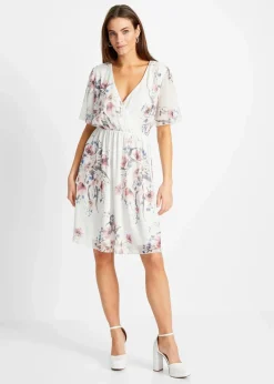 bonprix Bekleidung·Pullover & Strickjacken|Kleider|Minikleid aus Mesh weiß geblümt