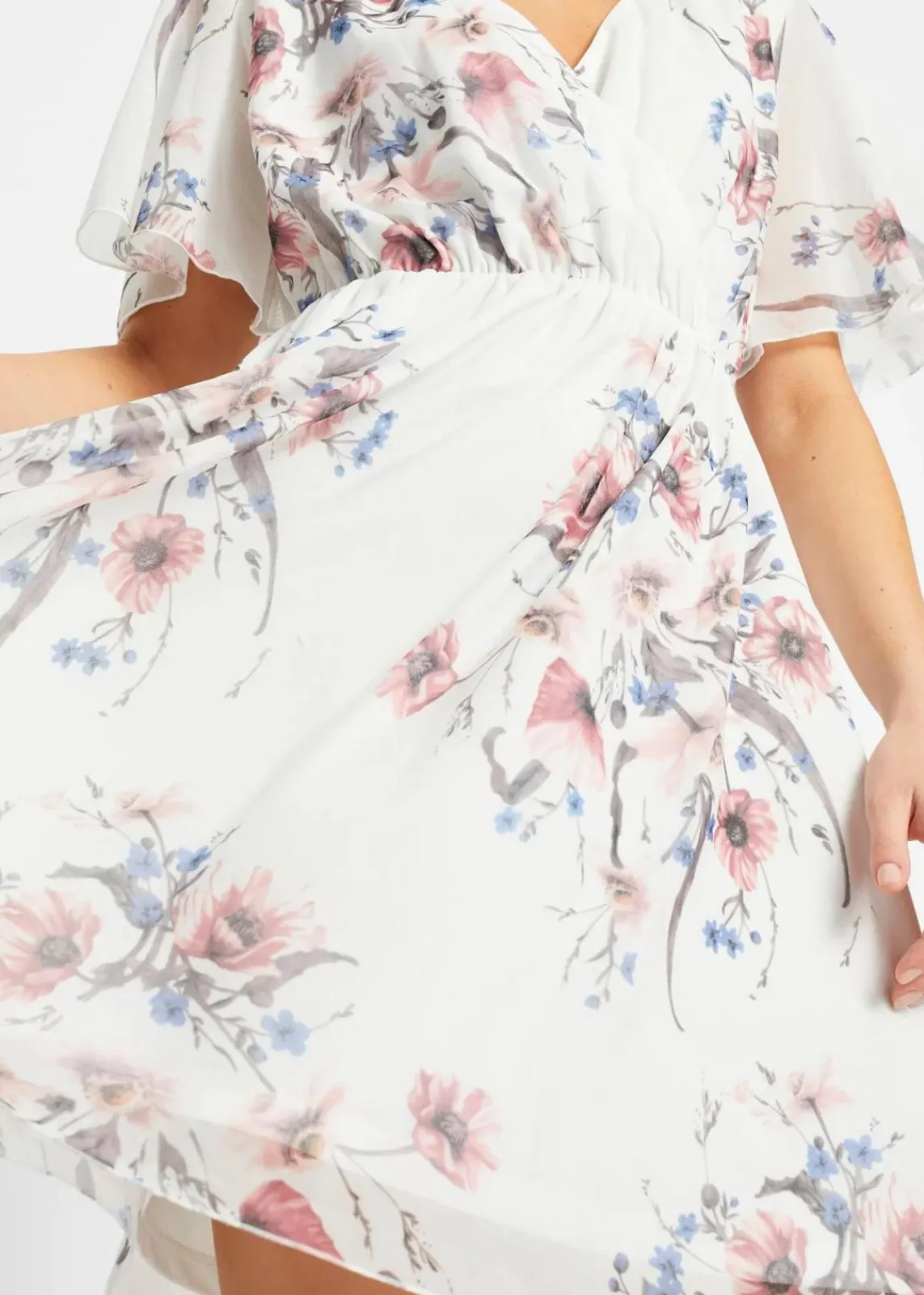 bonprix Bekleidung·Pullover & Strickjacken|Kleider|Minikleid aus Mesh weiß geblümt