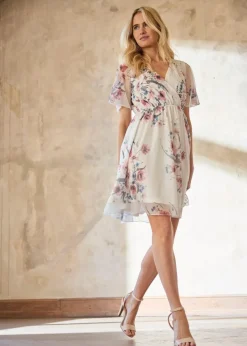 bonprix Bekleidung·Pullover & Strickjacken|Kleider|Minikleid aus Mesh weiß geblümt