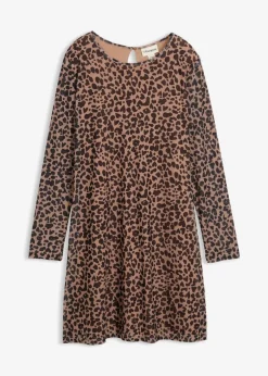 bonprix Mädchen 9-16 Jahre·Kleider & Jumpsuits|Minikleid aus Mesh hellbraun/schwarz leo bedruckt